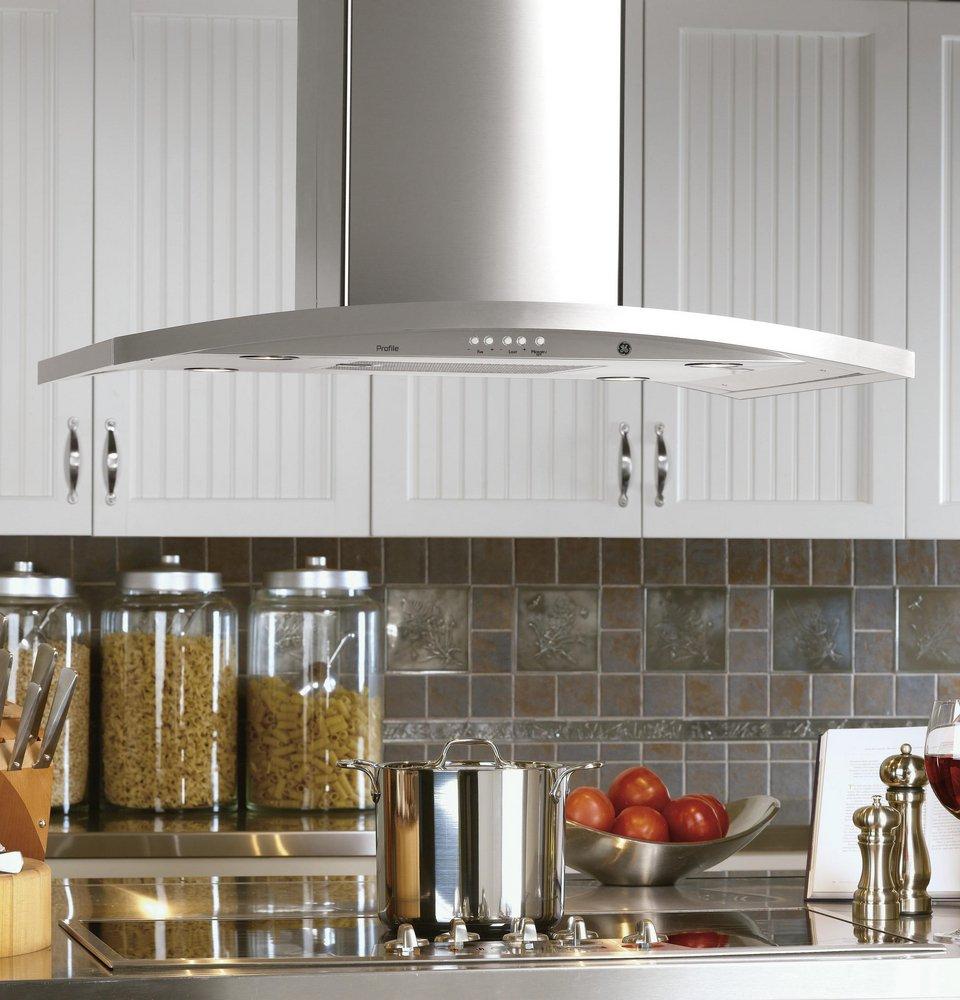 GE Profile&trade; Stainless Steel 35-7/8 in. Convertible Island Mount Range Hood 