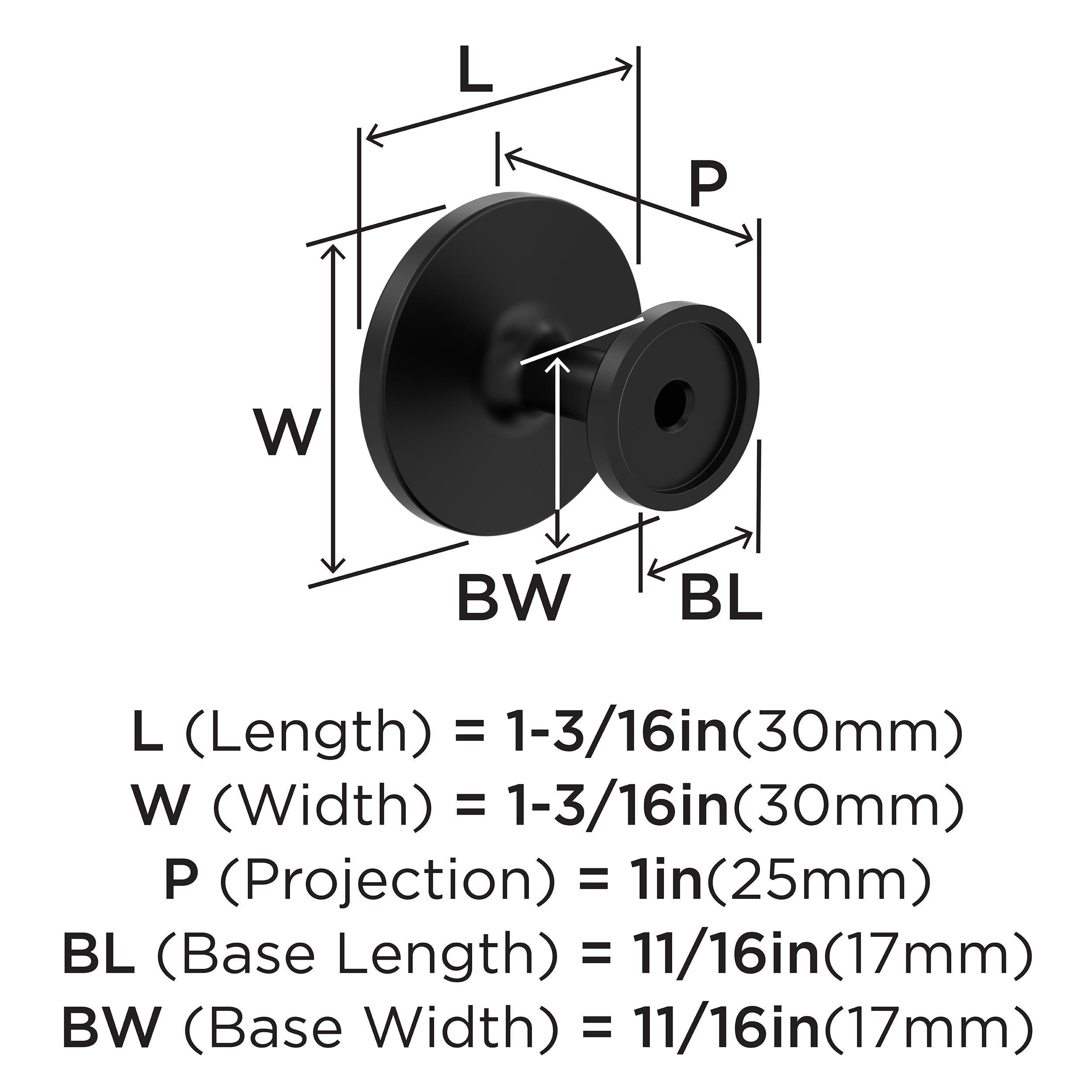 EVERYDAY TRANSITIONAL 1-3/16 IN 30 MM DIAMETER MATTE BLACK CABINET KNOB MABL 