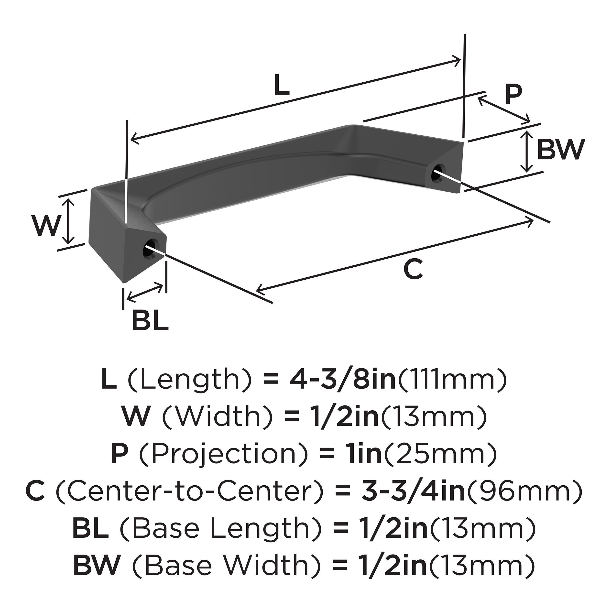 EVERYDAY TRANSITIONAL 3-3/4 IN 96 MM CENTER-TO-CENTER MATTE BLACK CABINET PULL MABL 