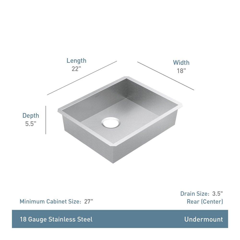 22X18 STAINLESS STEEL 18 GAUGE SINGLE BOWL 1B SINK 
