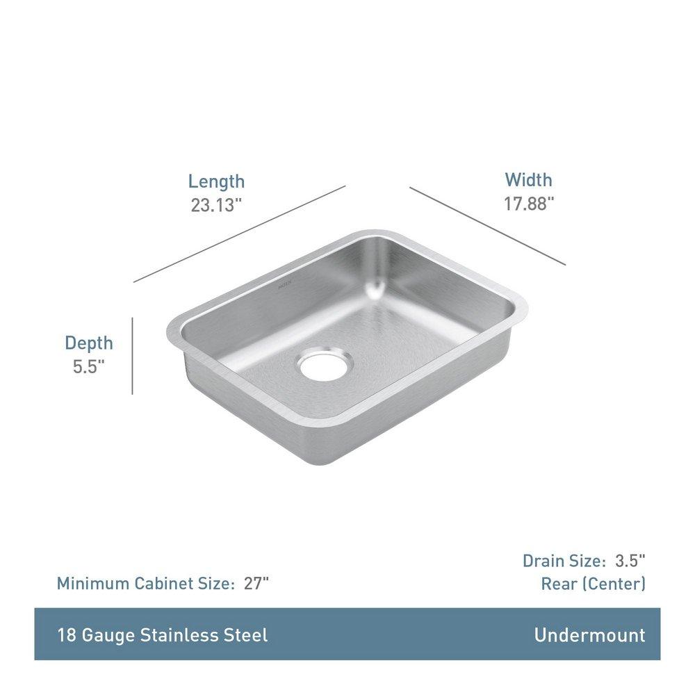 Moen Brushed 23-1/8 x 17-7/8 in. Stainless Steel Single Bowl Undermount Kitchen Sink 