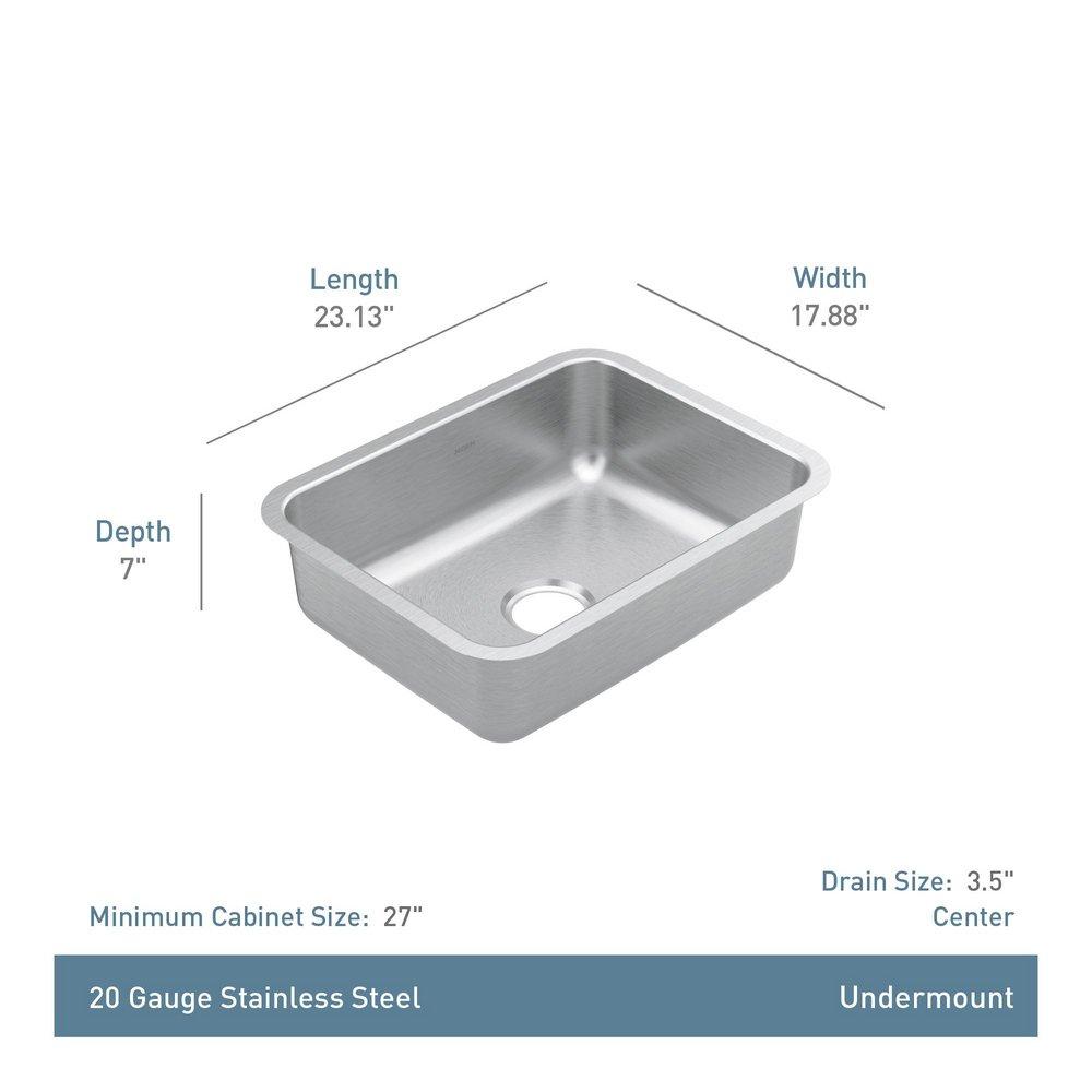 Moen Brushed 23-1/8 x 17-7/8 in. Stainless Steel Single Bowl Undermount Kitchen Sink 