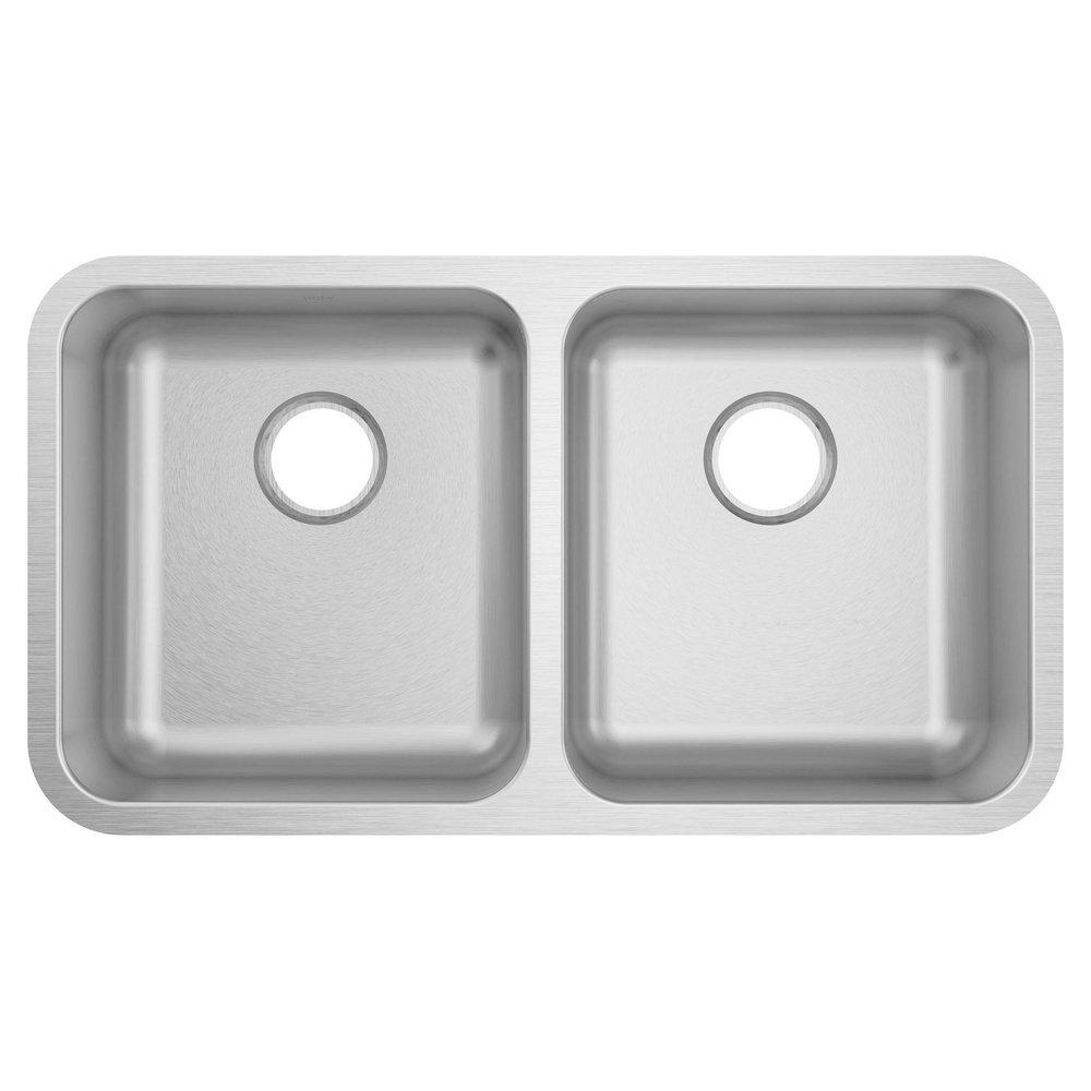 Moen Brushed 32-3/8 x 18-1/8 in. Stainless Steel Double Bowl Undermount Kitchen Sink 