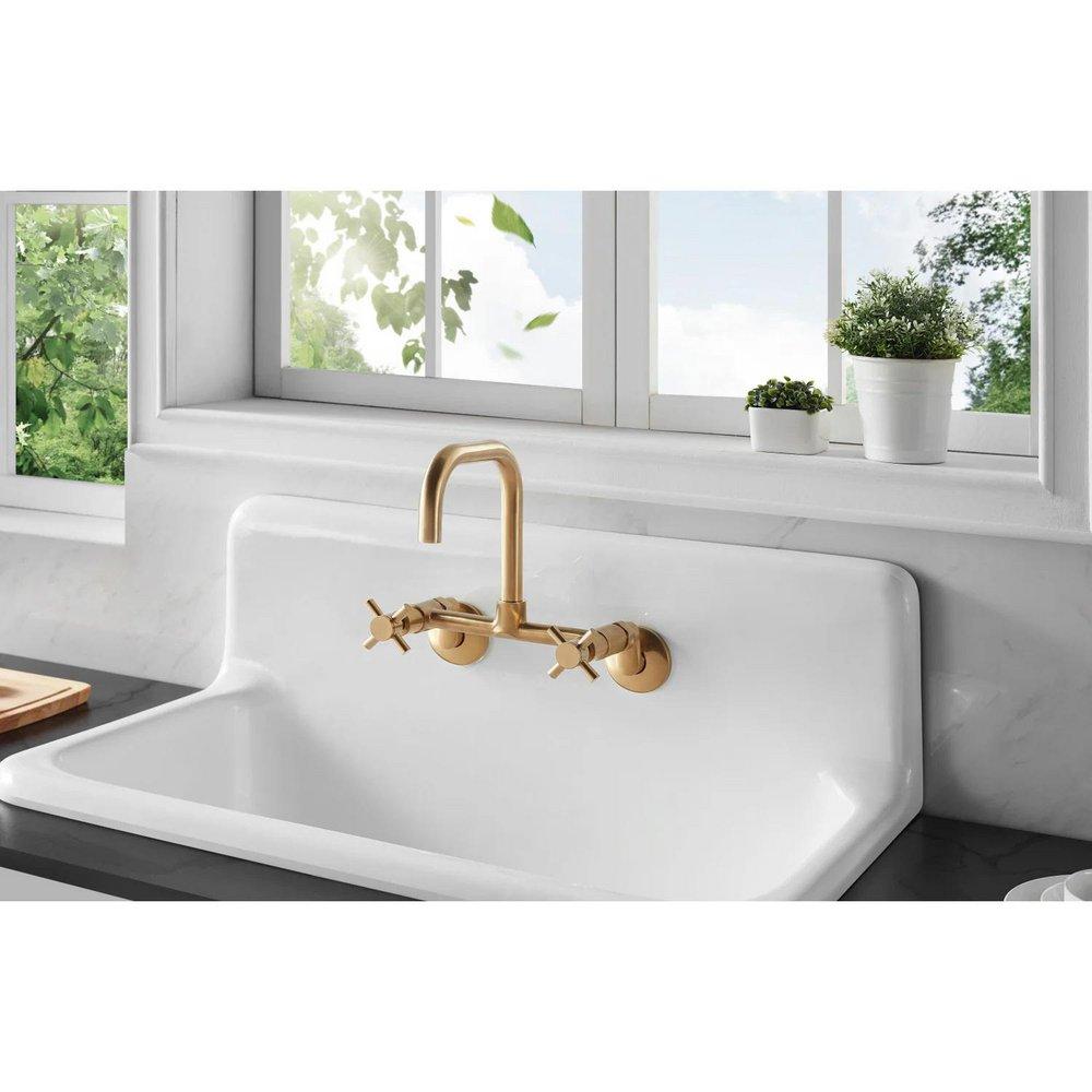 Kingston Brass White 36 x 20-3/16 in. 2 Hole Cast Iron Single Bowl Wall Mount Kitchen Sink 