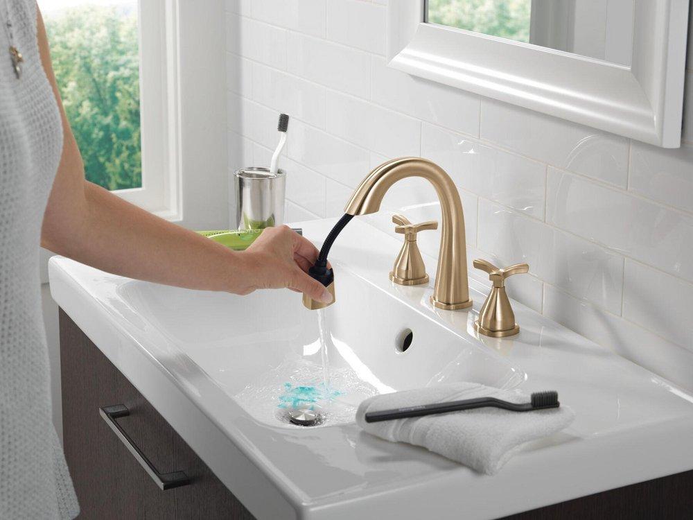 Two Handle Widespread Bathroom Sink Faucet in Lumicoat Champagne Bronze 