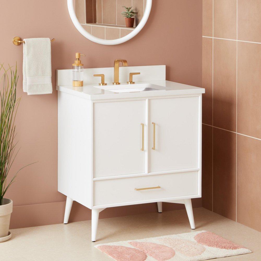 30 NOVAK VANITY WITH RECTANGULAR UNDERMOUNT SINK - BRIGHT WHITE - ARCTIC WHITE QUARTZ - WIDESPREAD 