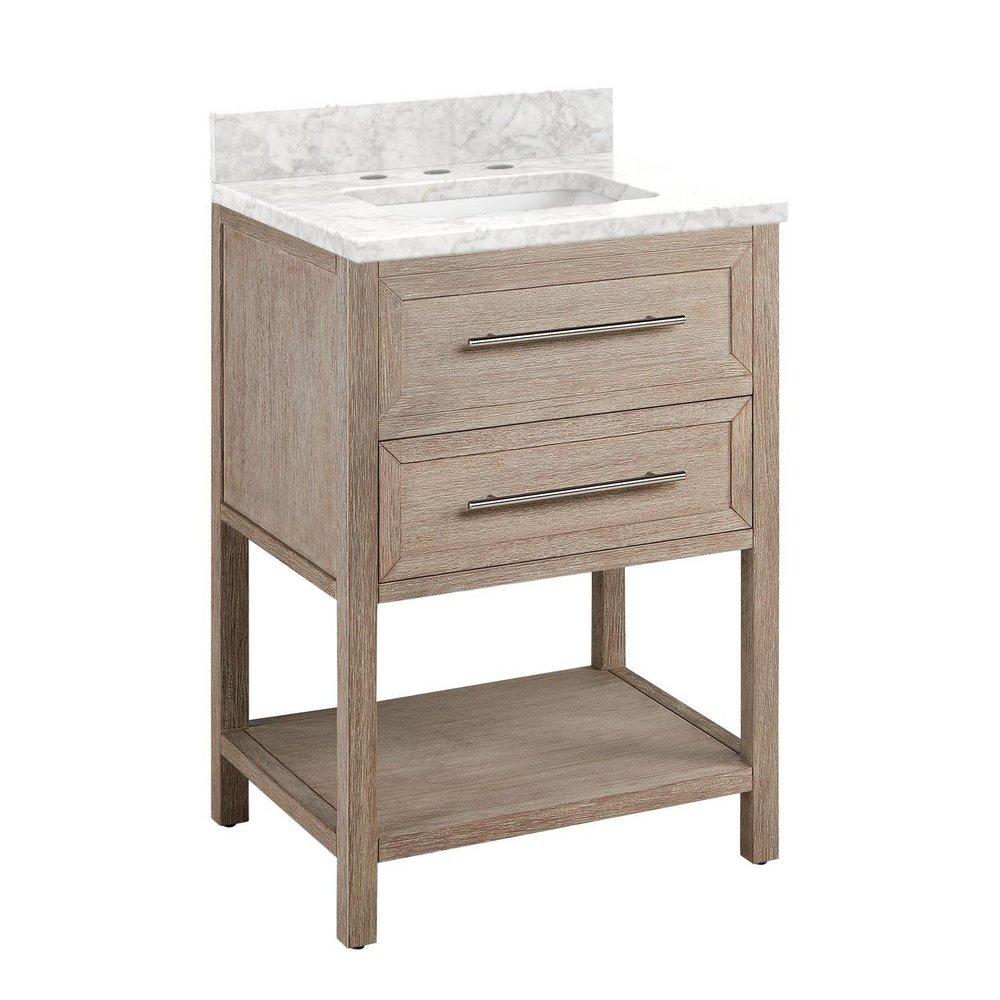 24 ROBERTSON VANITY WITH RECTANGULAR UNDERMOUNT SINK - BRUSHED WHITE - CARRARA MARBLE - WIDESPREAD 
