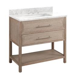 36 in. Floor Mount Vanity in Brushed White with Carrara Marble