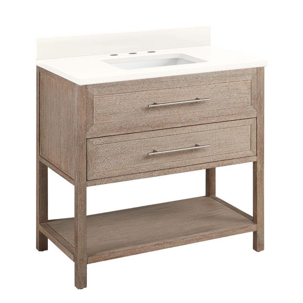 Signature Hardware Brushed White Floor Mount Vanity in Brushed White with Arctic White Quartz 