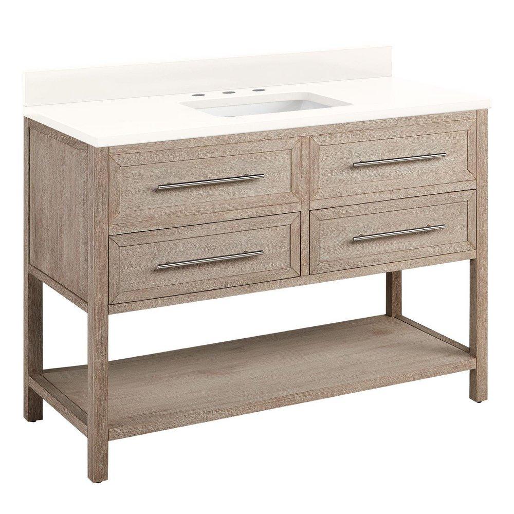 Signature Hardware Brushed White Floor Mount Vanity in Brushed White with Arctic White Quartz 