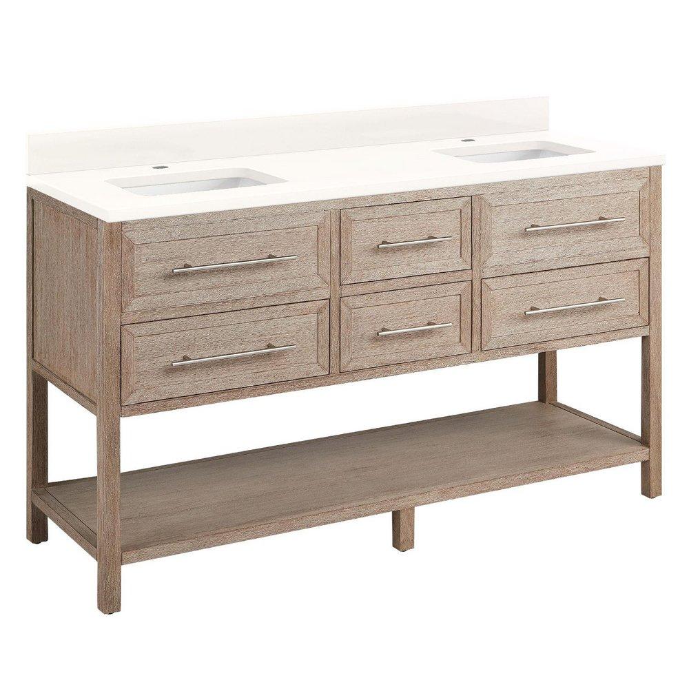 Signature Hardware Brushed White Floor Mount Vanity in Brushed White with Arctic White Quartz 