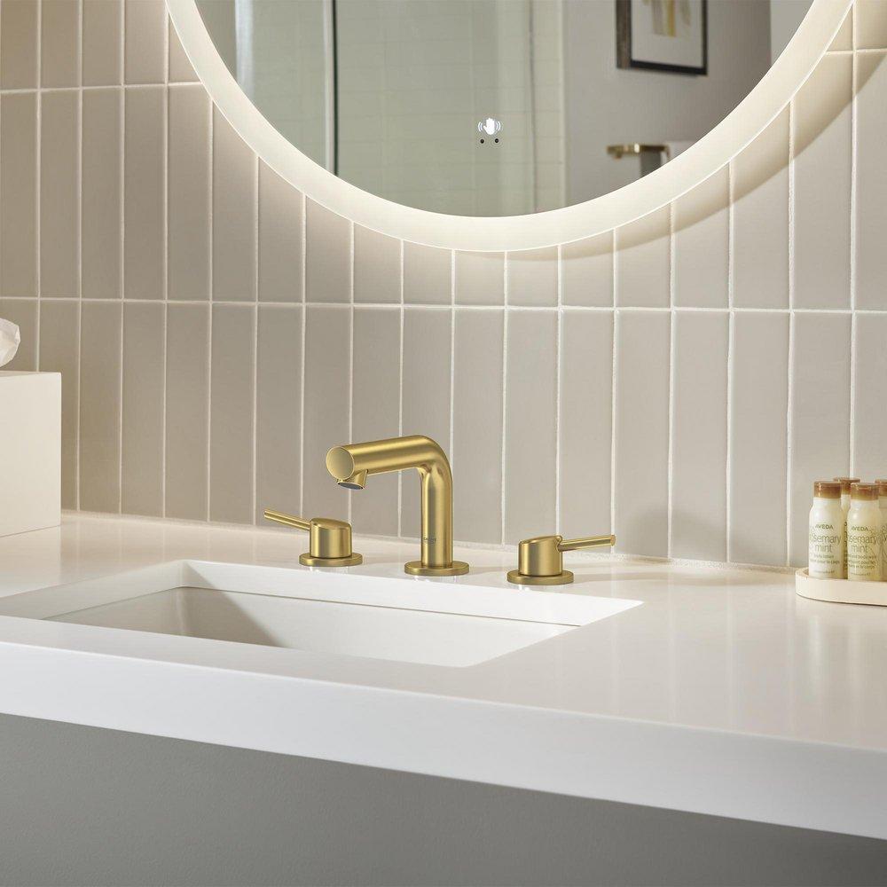 GROHE Brushed Cool Sunrise Two Handle Widespread Bathroom Sink Faucet 