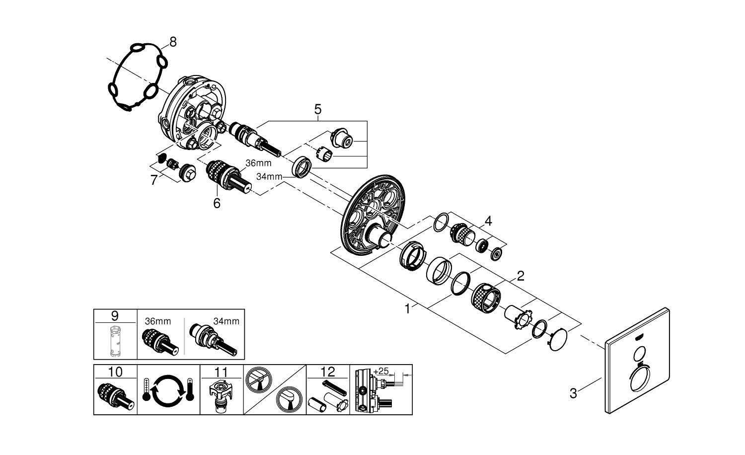GROHE Matte Black Two Handle Thermostatic Valve Trim 