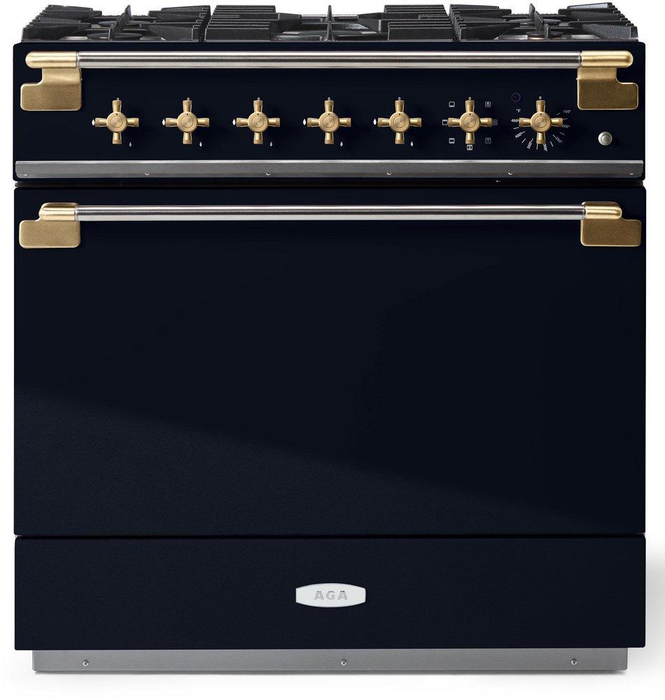 ELISE 36 DUAL FUEL RANGE - GLOSS BLACK W/BRASS ACCENTS 