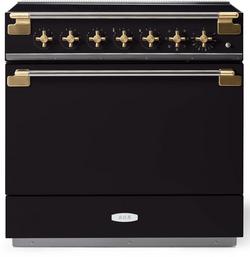 35-1/2 in. 5-Burner Electric Freestanding Range in Matte Black with Brass
