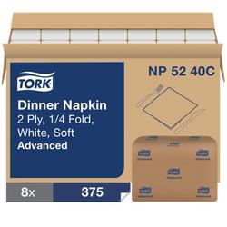 White Soft Dinner Napkin, 1/4 Fold, 2-Ply, 375-Count (Case of 8)