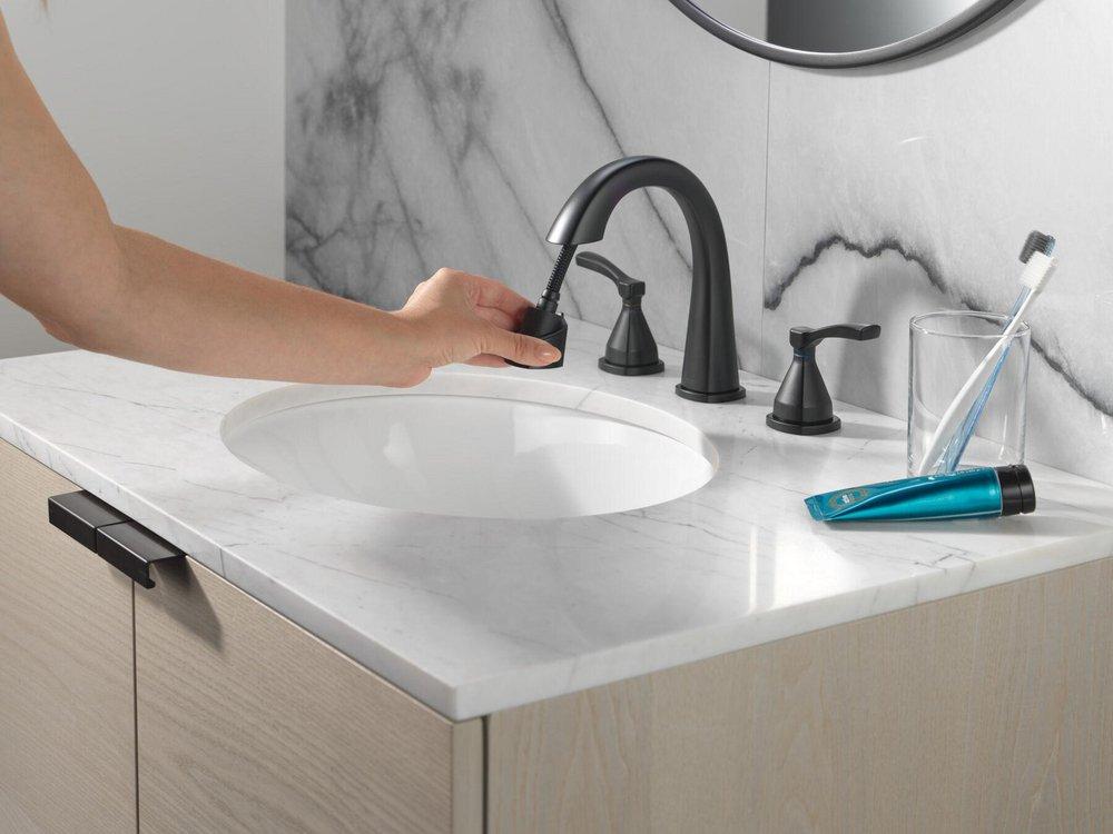 Delta Faucet Matte Black Two Handle Widespread Bathroom Sink Faucet 