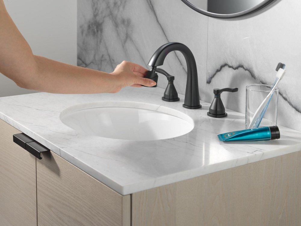 Delta Faucet Matte Black Two Handle Widespread Bathroom Sink Faucet 