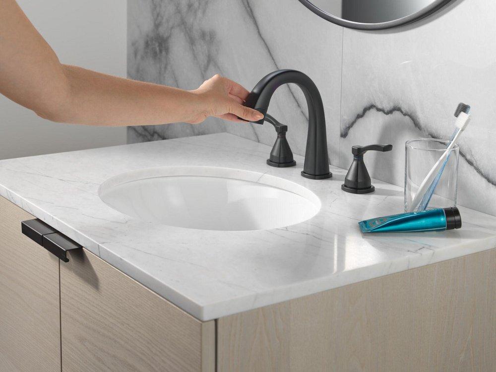 Delta Faucet Matte Black Two Handle Widespread Bathroom Sink Faucet 