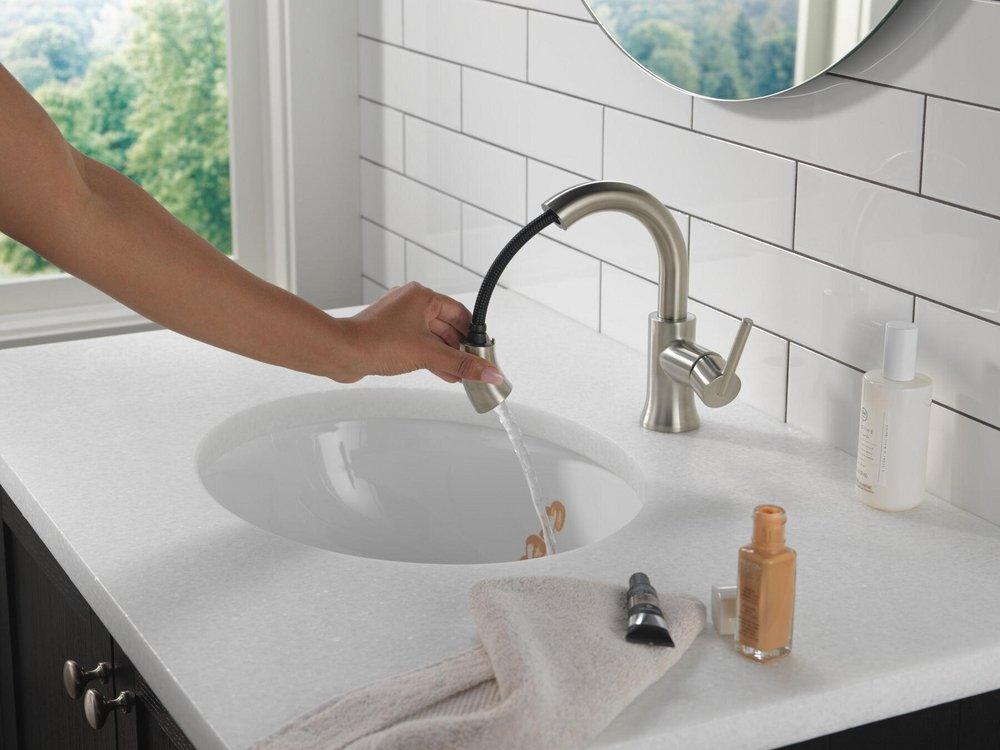 Delta Faucet Brilliance Stainless Single Handle Monoblock Bathroom Sink Faucet 