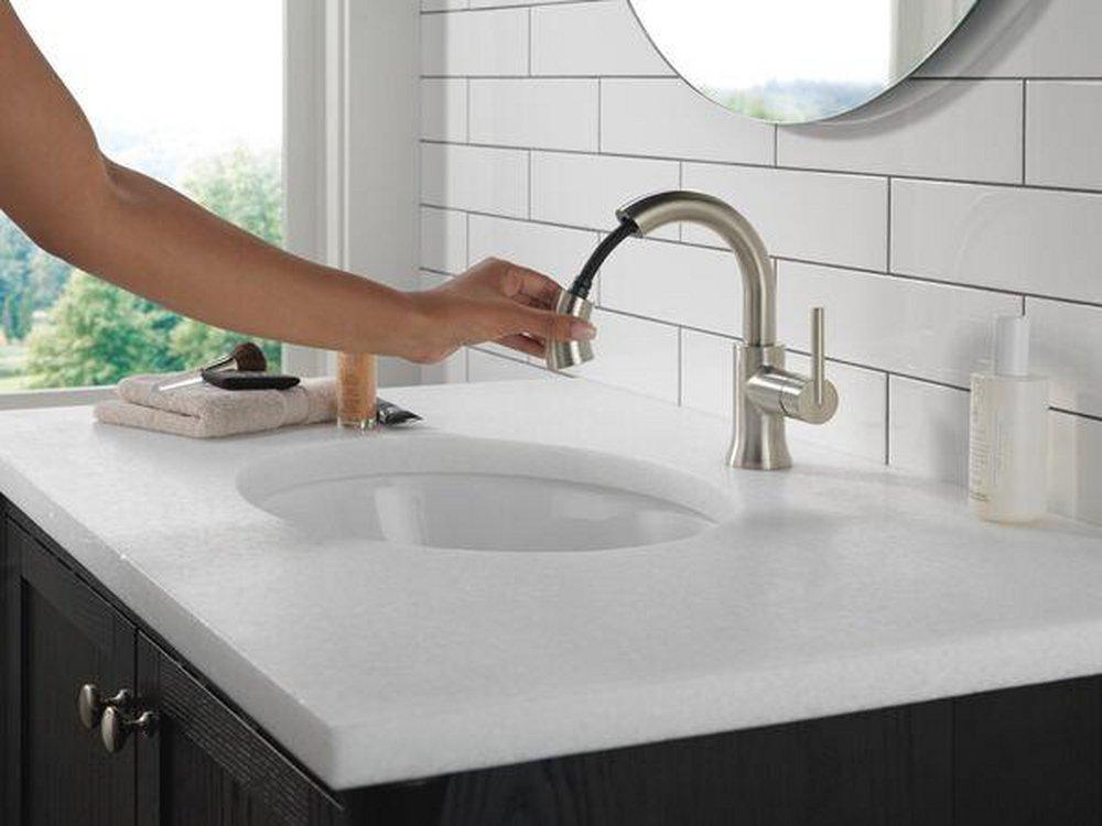 Delta Faucet Brilliance Stainless Single Handle Monoblock Bathroom Sink Faucet 