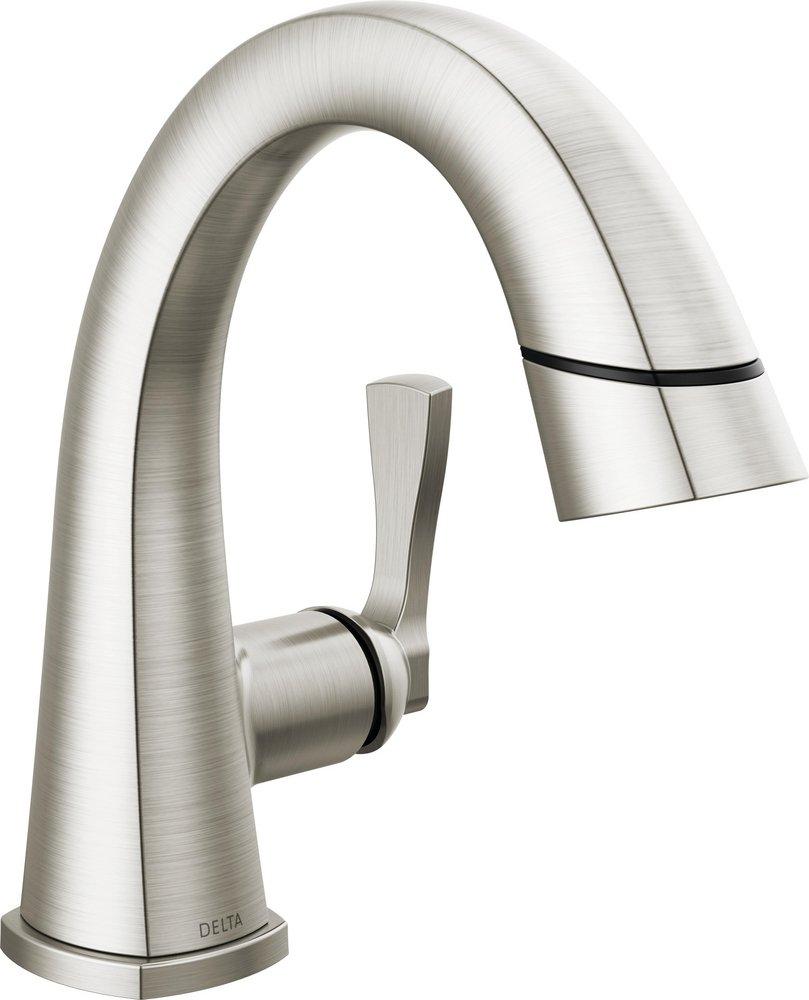 Single Handle Monoblock Bathroom Sink Faucet in Lumicoat Stainless 