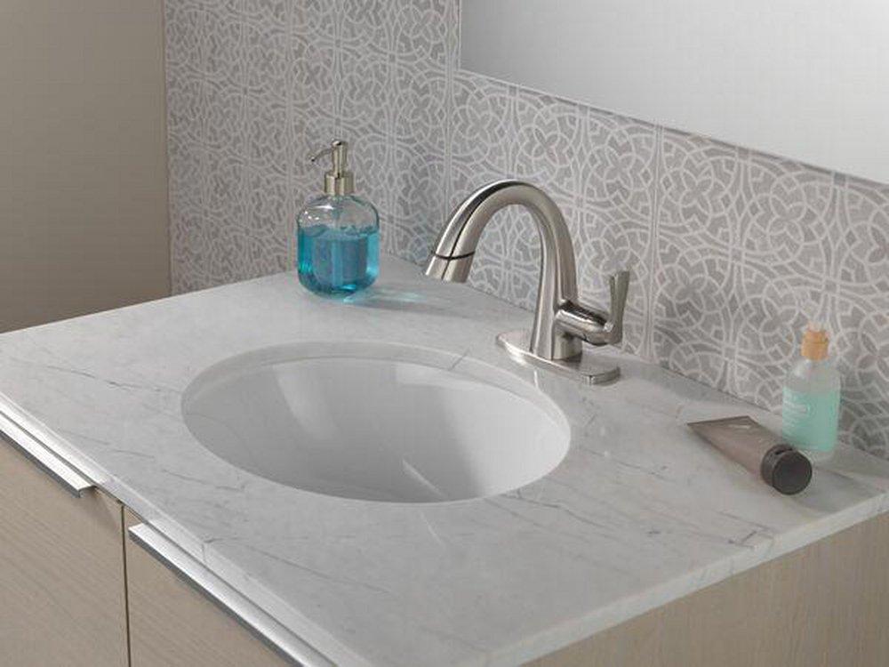 Single Handle Monoblock Bathroom Sink Faucet in Lumicoat Stainless 