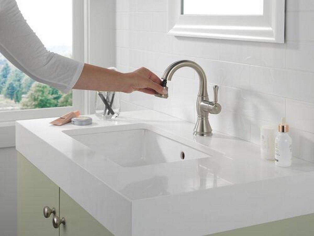 Delta Faucet Brilliance Stainless Single Handle Monoblock Bathroom Sink Faucet 