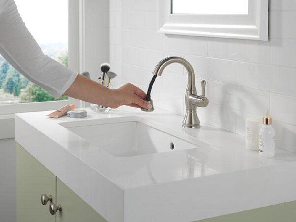 Delta Faucet Brilliance Stainless Single Handle Monoblock Bathroom Sink Faucet 