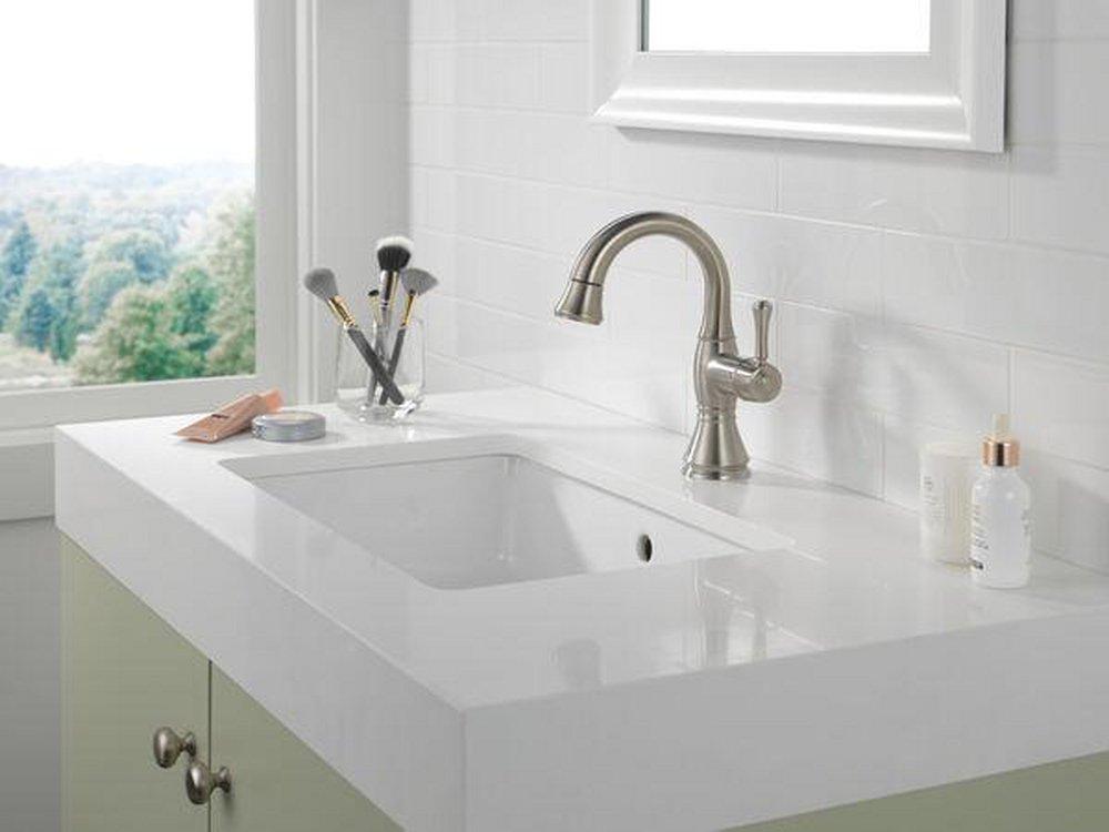 Delta Faucet Brilliance Stainless Single Handle Monoblock Bathroom Sink Faucet 