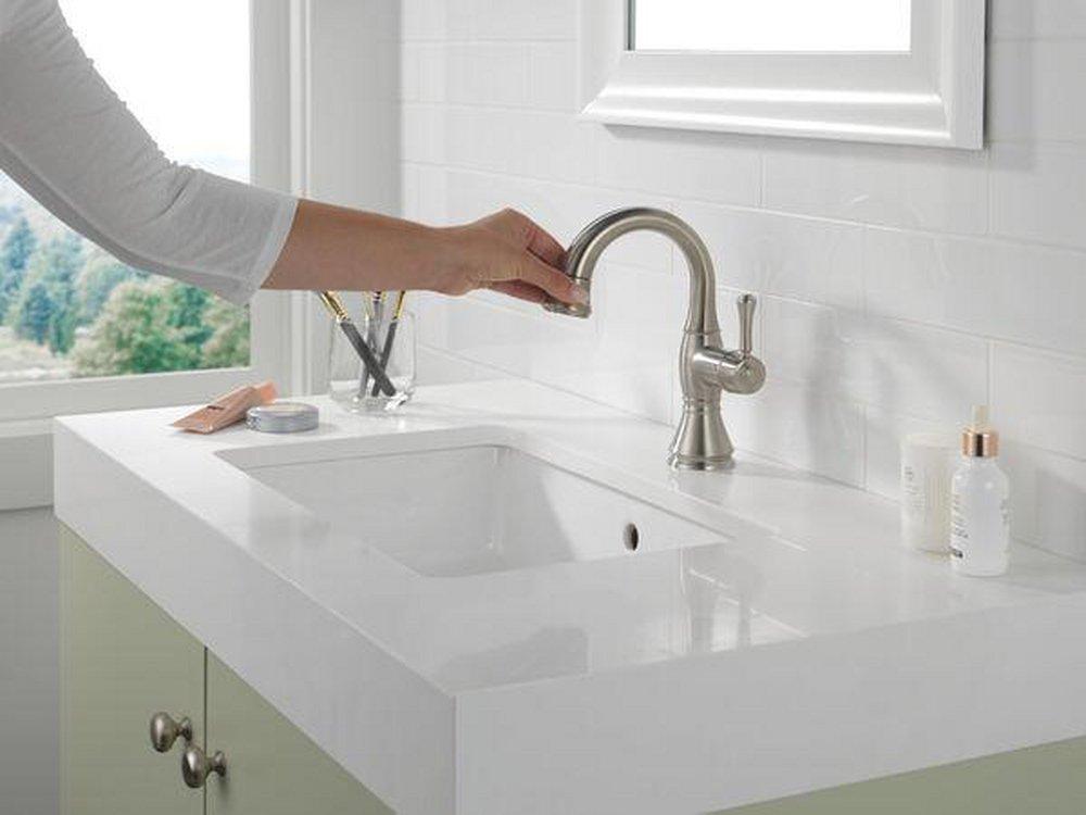 Delta Faucet Brilliance Stainless Single Handle Monoblock Bathroom Sink Faucet 