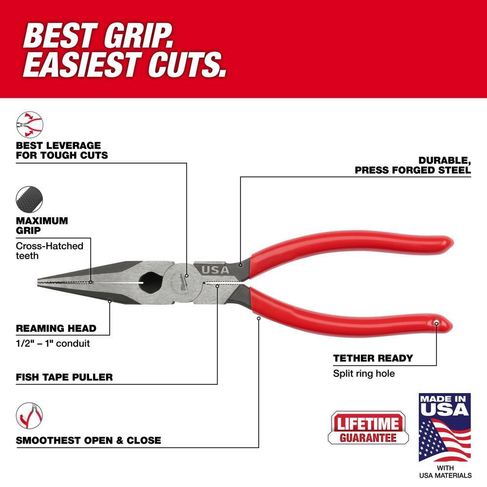 8 LONG NOSE DIPPED GRIP PLIERS USA 