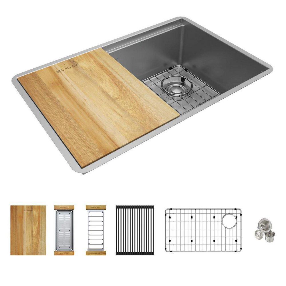 Elkay Polished Satin 28-1/2 x 18-1/2 in. No Hole Stainless Steel Single Bowl Undermount Kitchen Sink 