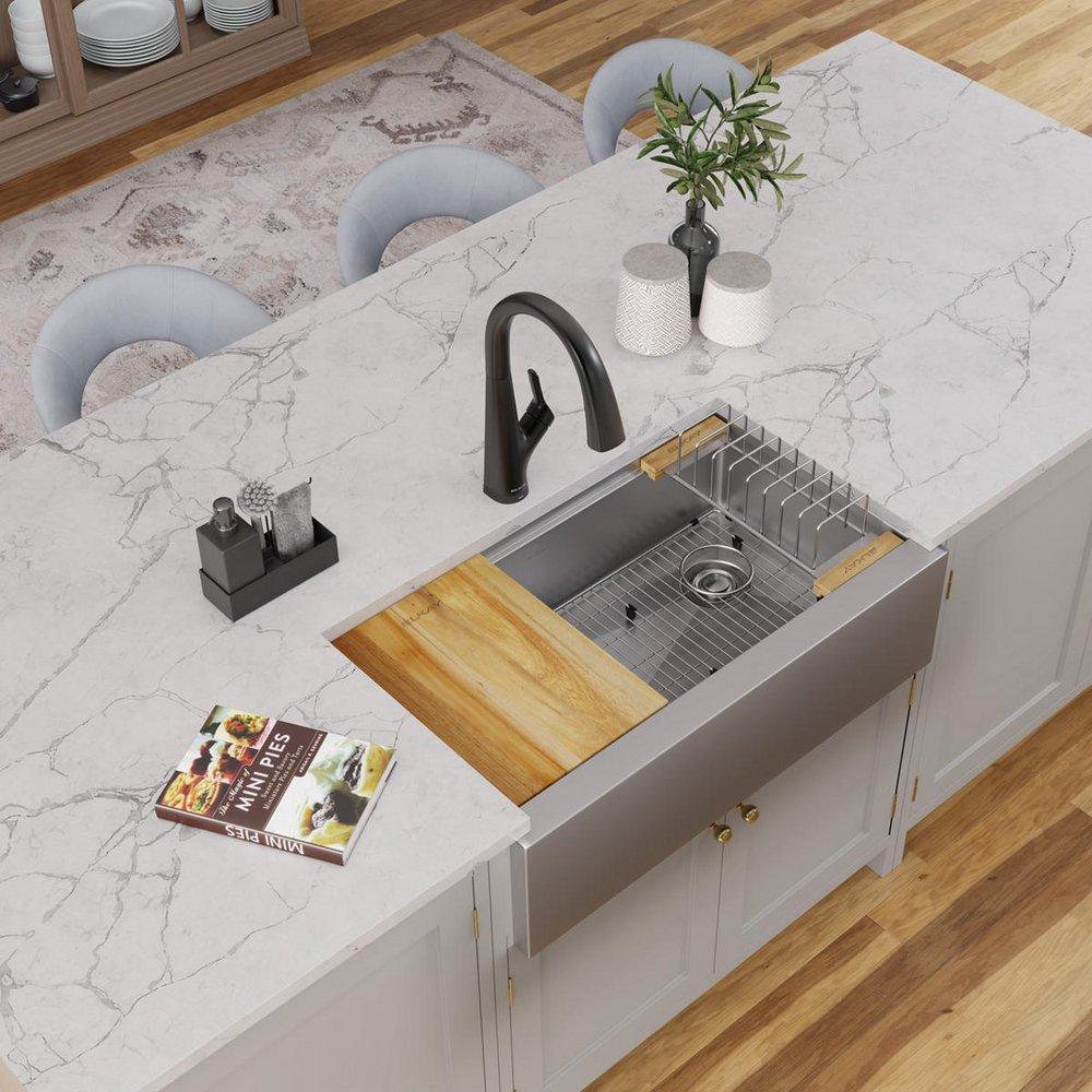 Elkay Polished Satin 34-7/8 x 20-1/4 in. No Hole Stainless Steel Single Bowl Farmhouse Kitchen Sink 