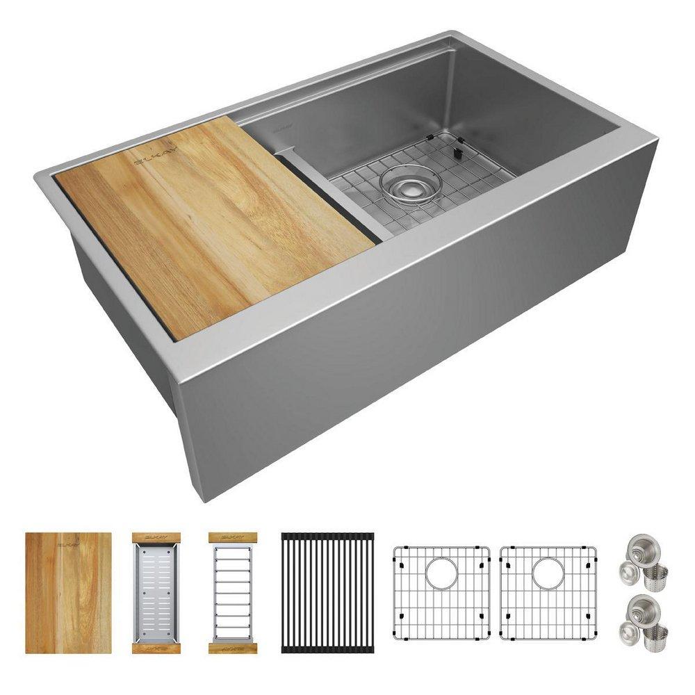 33 CROSSTOWN 16G STAINLESS STEEL EQUAL DOUBLE BOWL FARMHOUSE WORKSTATION WITH AQUA-DIVIDE 