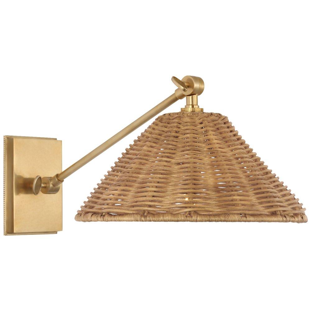 WIMBERLEY SINGLE LIBRARY WALL LIGHT IN SOFT BRASS WITH NATURAL WICKER SHADE 