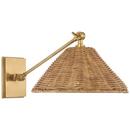 WIMBERLEY SINGLE LIBRARY WALL LIGHT IN SOFT BRASS WITH NATURAL WICKER SHADE 