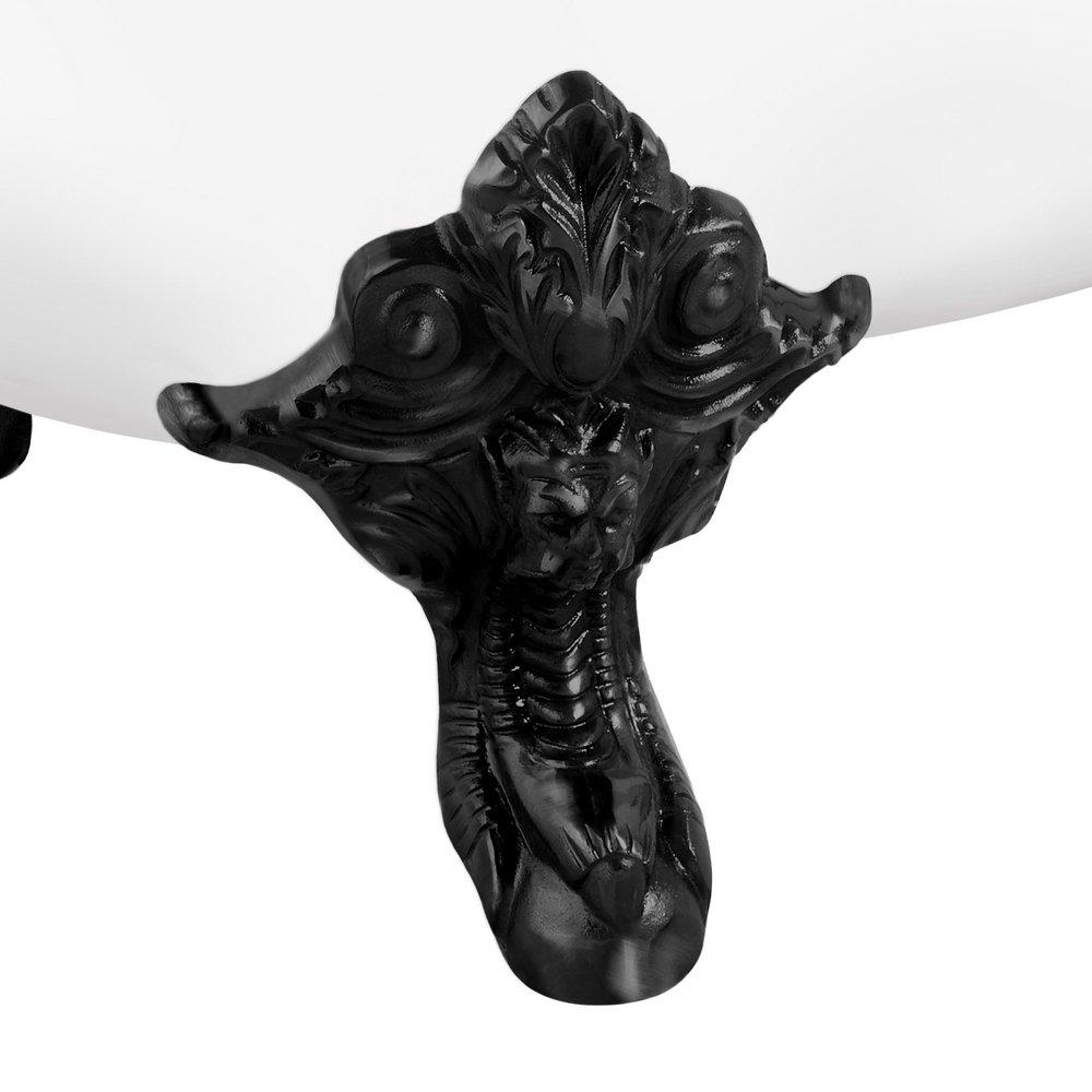 67 LENA CAST IRON CLAWFOOT TUB - CONTINUOUS ROLLED RIM - BLACK MONARCH FEET - MATTE BLACK DRAIN 