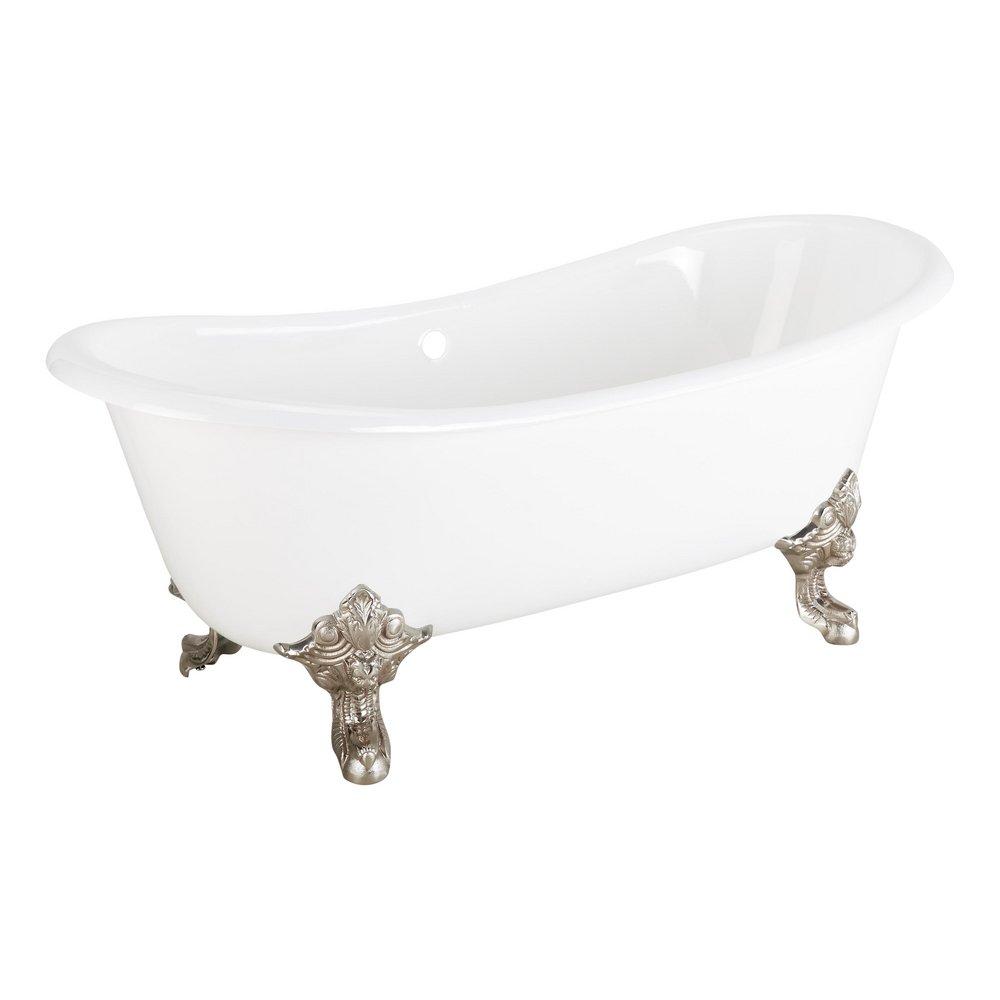 67 LENA CAST IRON CLAWFOOT TUB - CONTINUOUS ROLLED RIM - BRUSHED NICKEL MONARCH FEET - BN DRAIN 