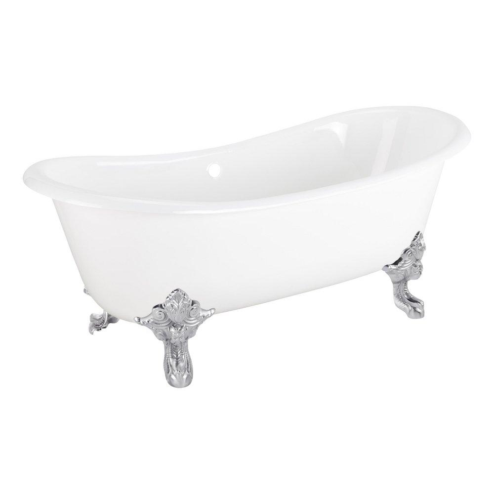 67 LENA CAST IRON CLAWFOOT TUB - CONTINUOUS ROLLED RIM - CHROME MONARCH FEET - NO DRAIN 