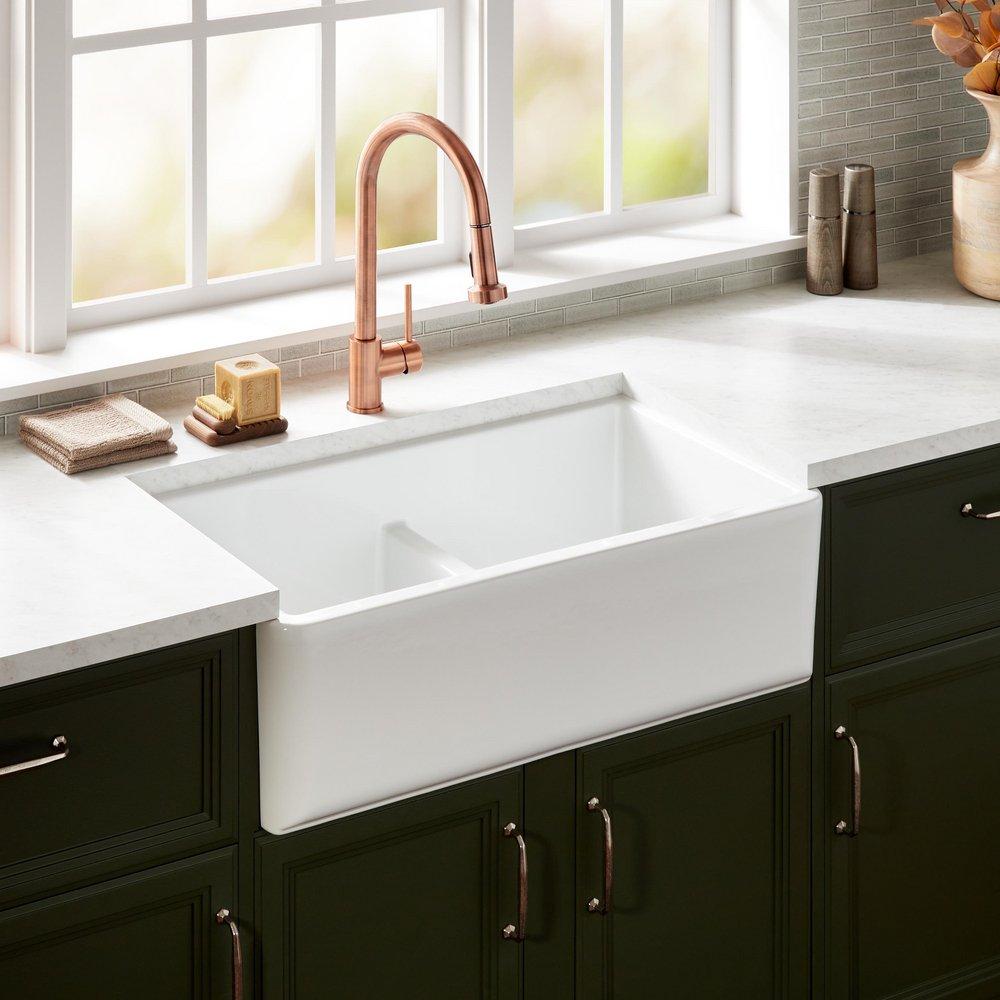 Signature Hardware Grigham 33 in. Fireclay Double Bowl Farmhouse