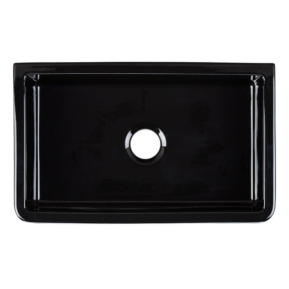 Signature Hardware Gloss Black 30 in. Fireclay Single Bowl Farmhouse Kitchen Sink 