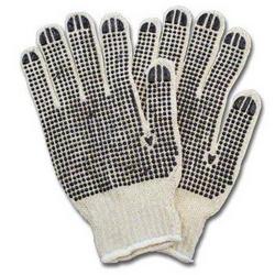 String Knit Gloves with PVC Dots and Coated Fingertips, L