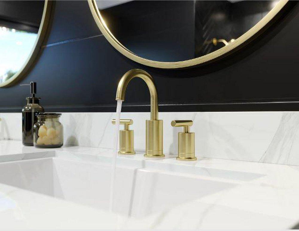 Pfister Brushed Gold Two Handle Widespread Bathroom Sink Faucet 