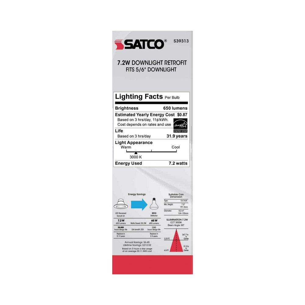 SATCO White 2-3/10 in. 7.2W LED Recessed Housing & Trim 