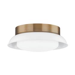 2-Light Flush Mount Ceiling Fixture in Patina Brass/Gloss White