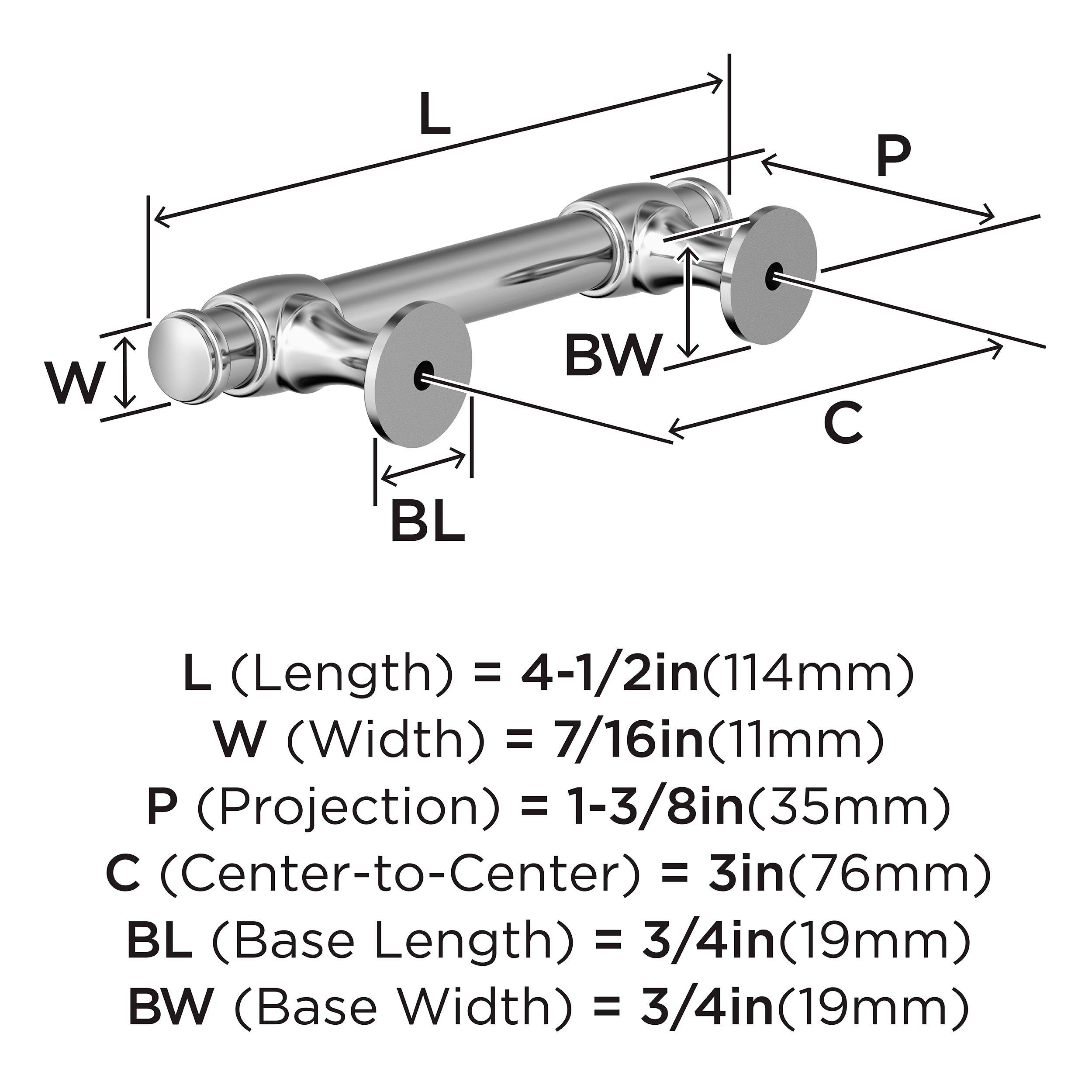 WINSOME 3 IN 76MM CENTER-TO-CENTER POLISHED CHROME CABINET PULL 