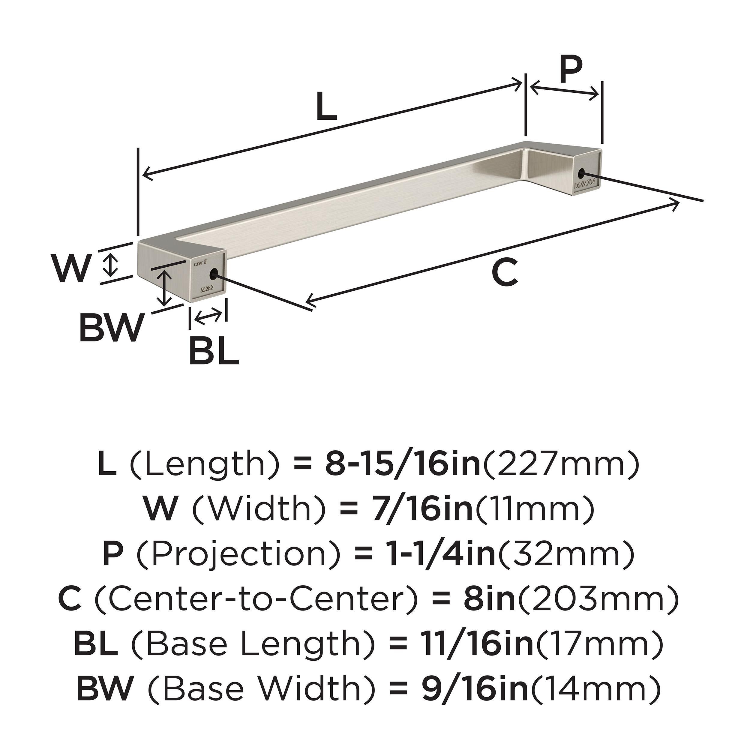 BLACKROCK 8 IN 203MM CENTER-TO-CENTER SATIN NICKEL CABINET PULL 