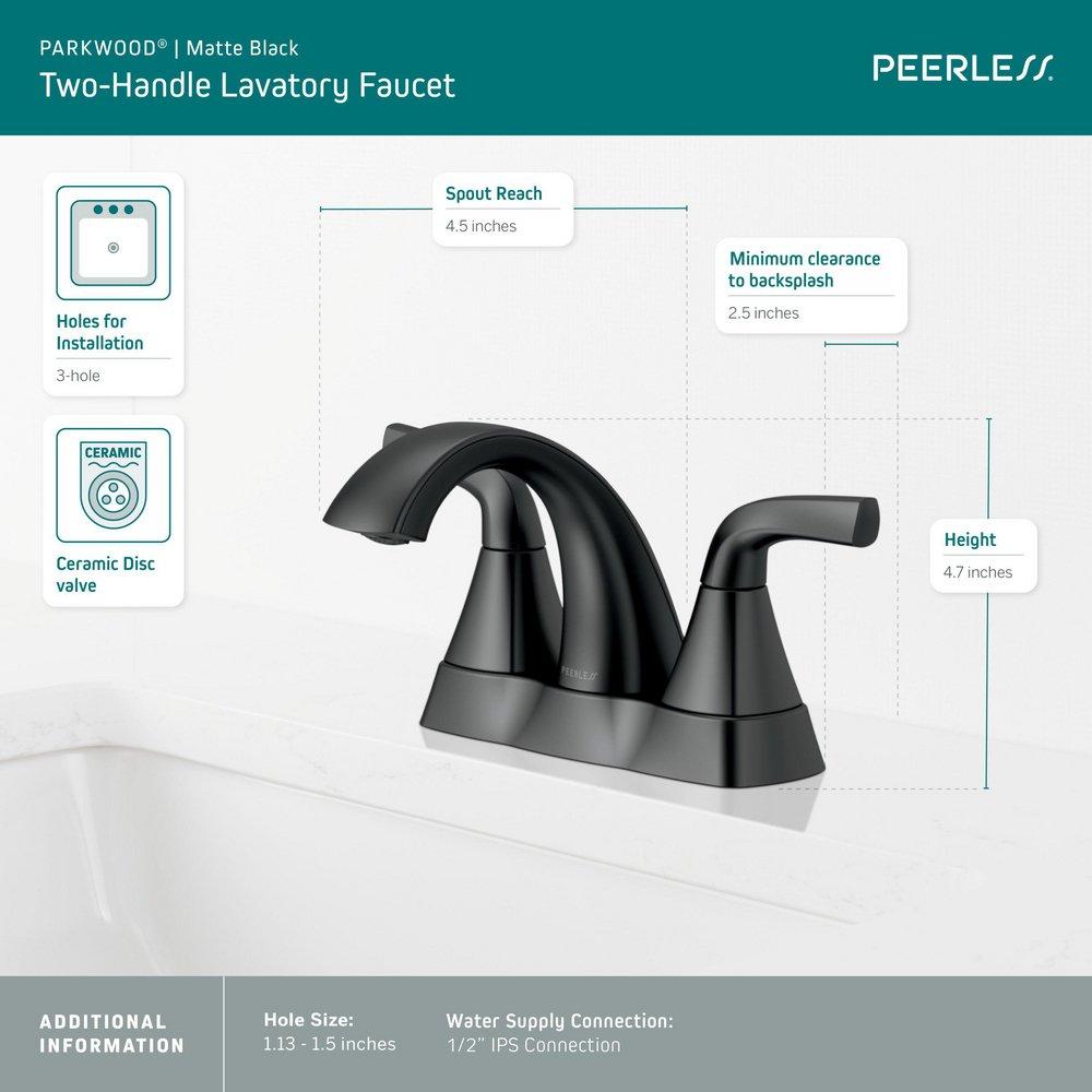 Peerless&reg; Matte Black Two Handle Centerset Bathroom Sink Faucet 