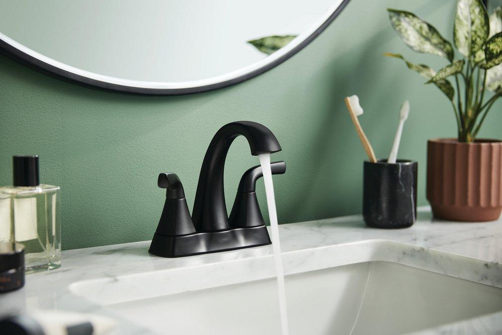 Peerless&reg; Matte Black Two Handle Centerset Bathroom Sink Faucet 